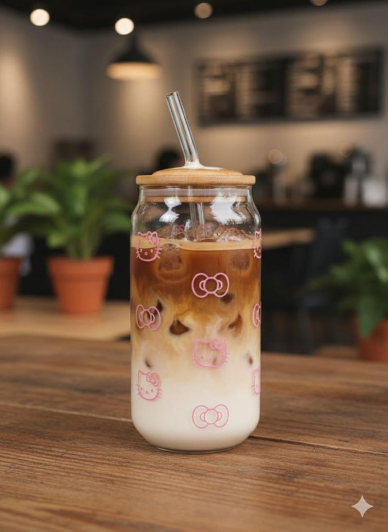 Generic Glass Cup with Bamboo Lid and Straw, Glass Drinking Cup with Imported Wooden Lid, .sew